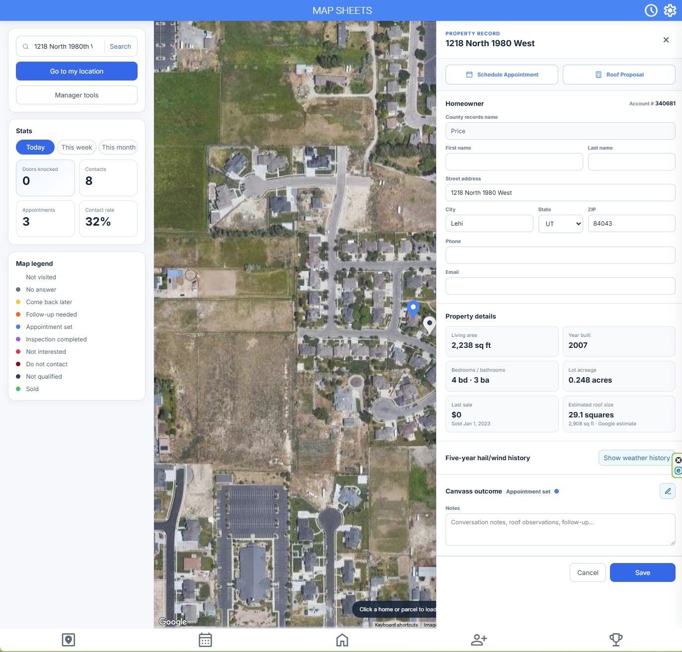 Tier32 canvassing property record and map
