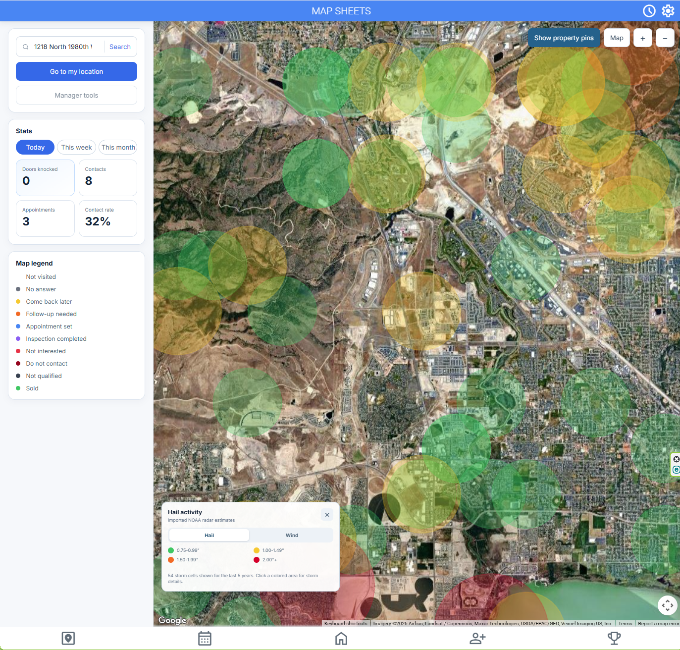 Tier32 five-year hail and wind history heat map